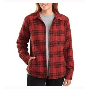 Carhartt Women's Shirt Jacket Red Plaid Fleece Lined Shacket Long Sleeve Sz 1X